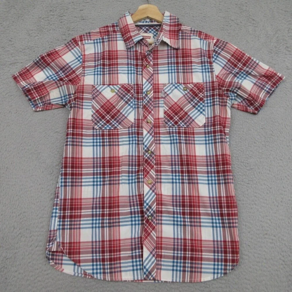 Vintage Levis Shirt Men S Red Blue White Plaid Preppy Americana Outdoorsy Casual